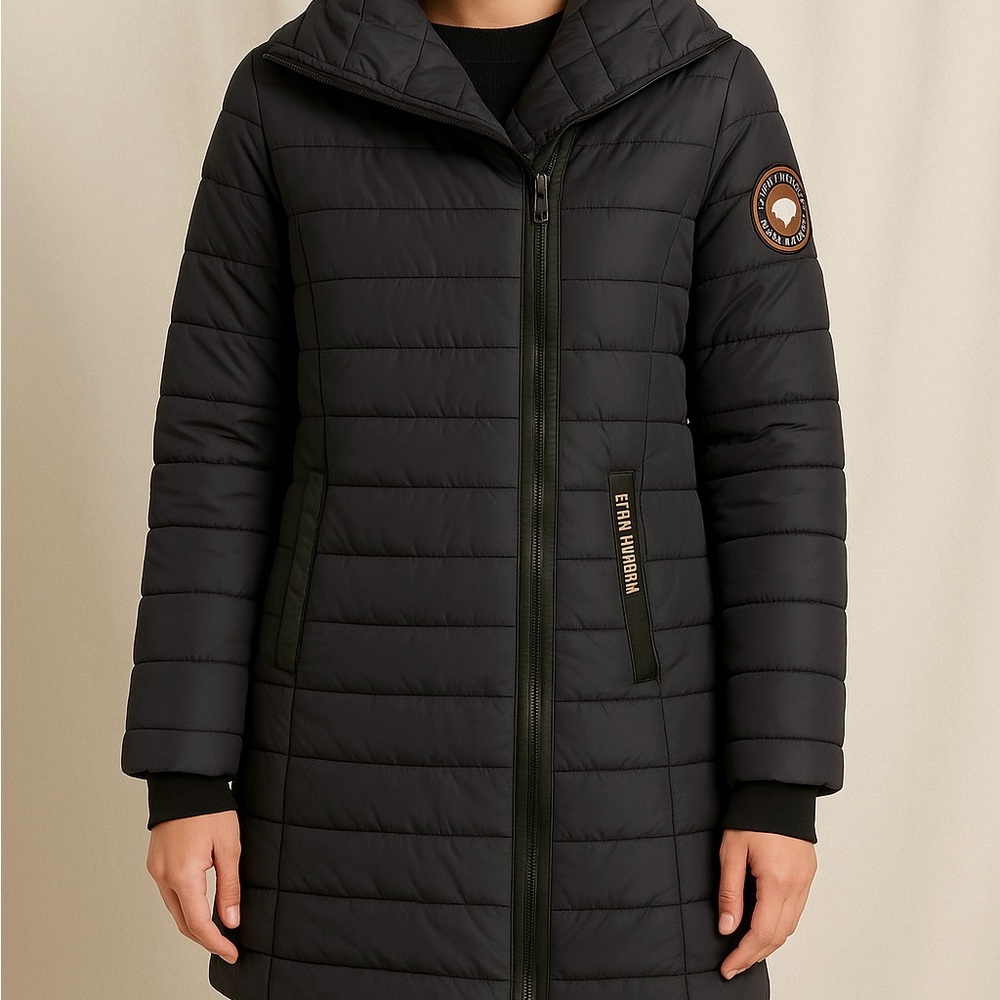 Steve Madden Black Hooded Puffer Coat